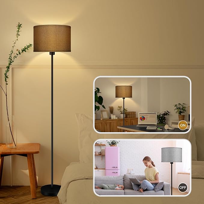 Floor Lamp Standing Lamp, Modern 58" Tall Lamp with Grey Lampshade, Simple Short Floor Lamp for Bedroom, Pedal Switch, Black Small Pole Lamps for Kid Room/Office/Reading Room(E26 Base, NO Bulb)