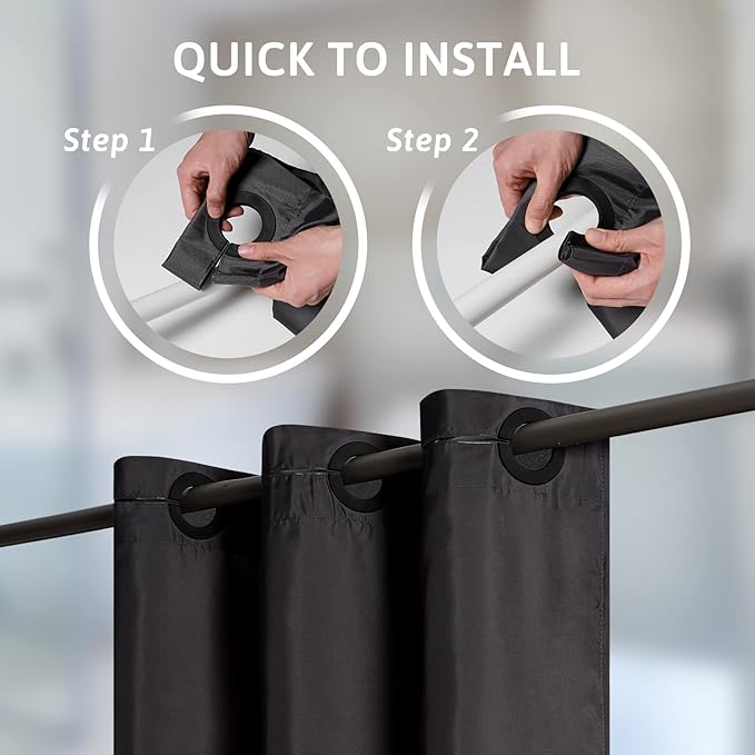 Furlinic No Hook Stall Shower Curtain 36x72 Inch,Polyester Fabric Bathroom Curtains with 4 Plastic Built-in Grommets,Waterproof & Machine Washable,Hotel Style,Small Half Size,Black