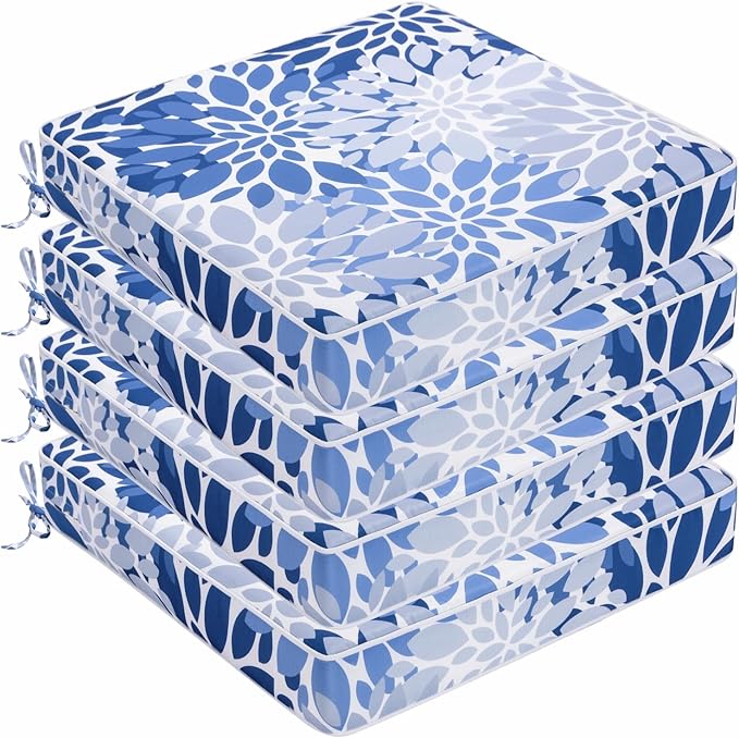 Outdoor Chair Cushions 19 x 19 Inch Set of 4 Water Resistant Seat Cushions with Ties, Outdoor Cushions for Patio Furniture with 3-Year Fade Resistant