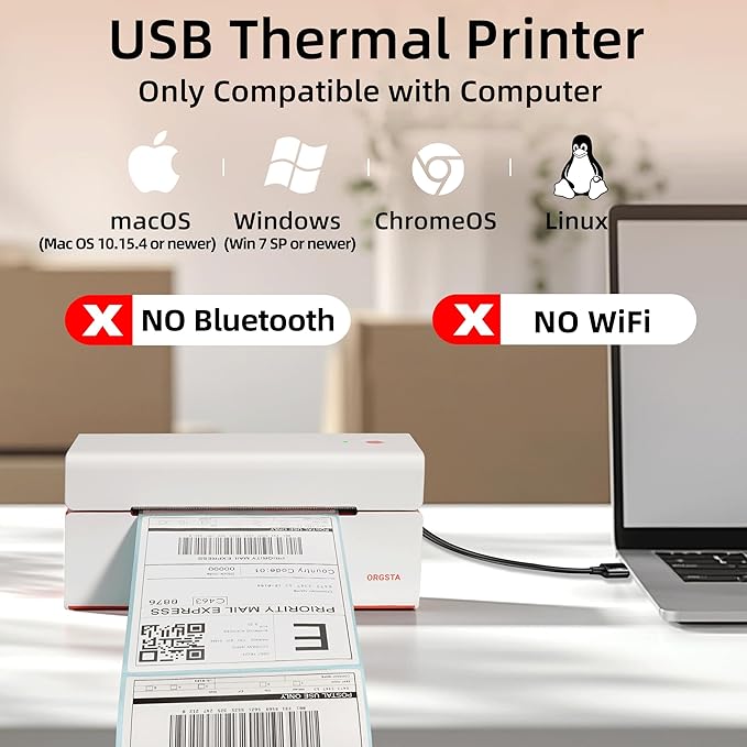 ORGSTA USB Shipping Label Printer - T001 4x6 Thermal Label Printer for Small Business, High Speed Label Printers for Shipping Package, Used for Ebay, Amazon, Shopify, Etsy, USPS, FedEx(USB Only)