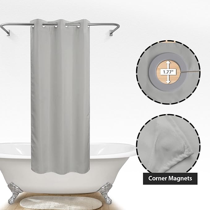 River Dream Stall Size No Hook Grey Shower Curtain Soft Microfiber - 36" Wide Small Fabric Shower Curtain Set for Narrow Stall, Waterproof & Washable, Bottom Magnets, Gray, 36x74