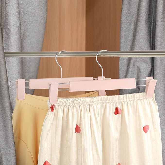 Clothes Pants Hangers, Space-Saving Skirt Holders with 360 ° Swivel Hooks, Adjustable Clips, Trouser Hangers, Clothes Coat Garment Jeans Hangers (30 Pack, Pink)