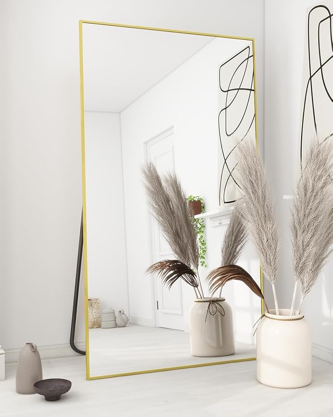 Koonmi 78"x35" Floor Mirror Full Length, Bedroom Floor Body Mirror with Stand, Large Gold Mirror, Leaning, Standing or Hanging Horizontally/Vertically (Gold)