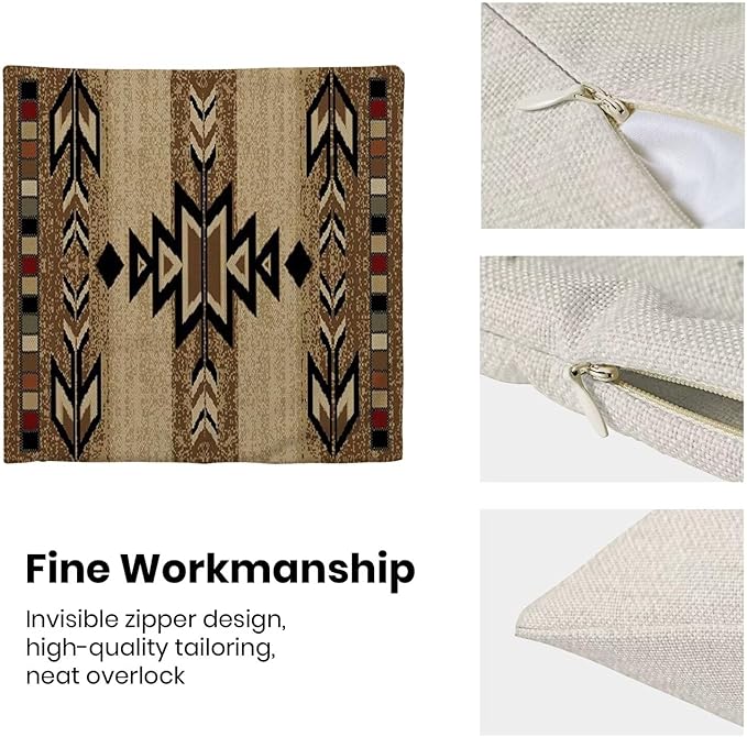 Boho Brown Carpet Throw Pillow Covers 18x18 Inch Set of 2, Rustic Tribal Decorative Throw Pillow Covers Antique Brown Linen Outdoor Cushion Cover for Sofa Couch Farmhouse Room Decor