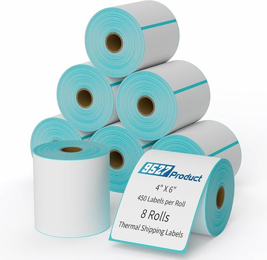 9527 Product 4" x 6" Direct Thermal Shipping Labels for Zebra 2844 ZP-450 ZP-500 ZP-505 Thermal Printers,Blank Direct Thermal Labels 8 Rolls 3600 Labels, 450 Labels/Roll 1" Core