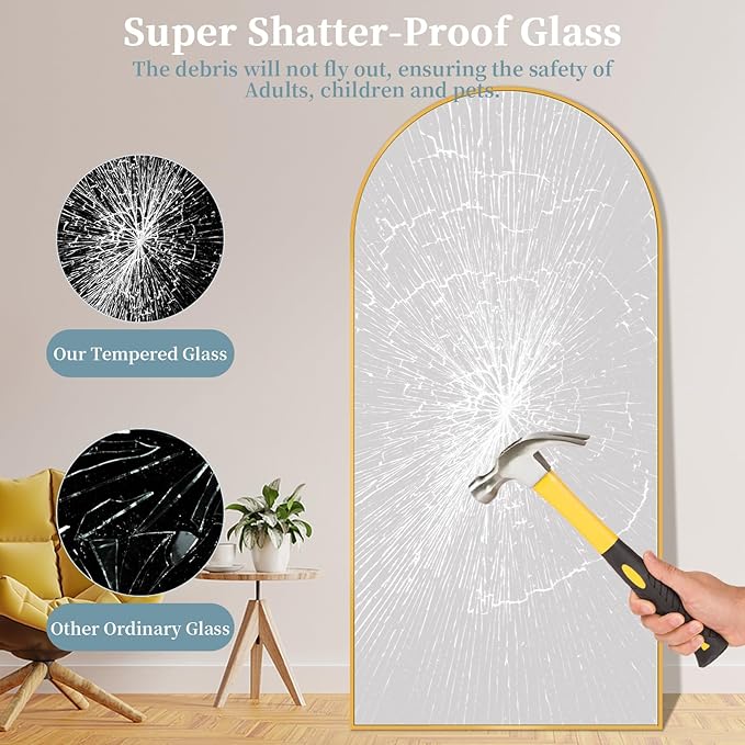 Full Length Mirror with Stand, 82"x44" Arched Full Body Mirror, Large Stand Up Mirrors, Aluminum Frame Floor Standing Mirrors, Freestanding Hanging Leaning Mounted for Bedroom Living Room Gold