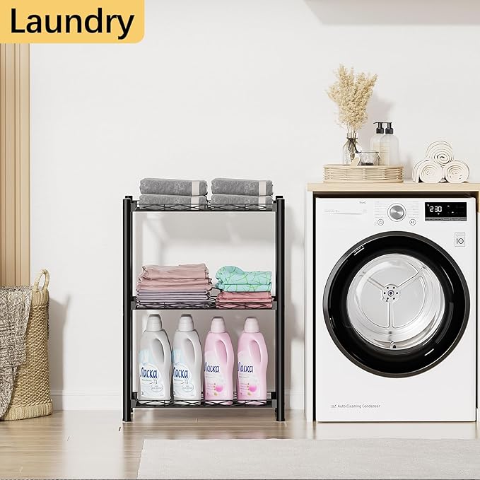 VETALLO 3 Tier Wire Shelf,Metal Shelving Unit Storage Shelves Rack, Utility Small Slim Stable Organizer for Home Kitchen,Garage,Pantry,Closet,Laundry,Bathroom(16.6" L x 11.8" W x 30" H)