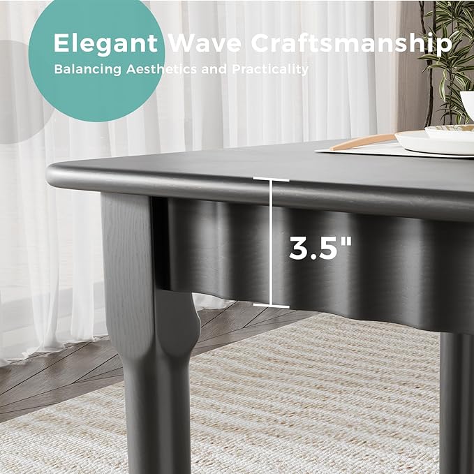 47.2 Inch Solid Wood Dining Table for 4, Mid Century Modern Oak Kitchen Table, Farmhouse Rectangular Dining Room Table for Indoor or Outdoor Use, Easy Assembly, Black