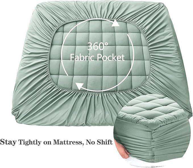 EASELAND Queen Size Mattress Pad Pillow Top Mattress Cover Quilted Fitted Mattress Protector 8-21" Deep Pocket Cooling Mattress Topper (60x80 Inches, Pale Aqua)