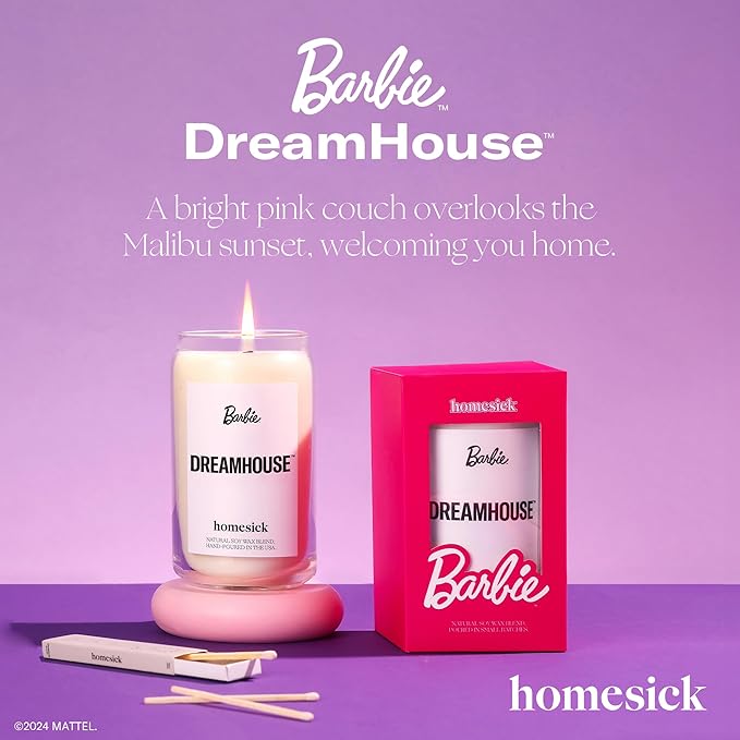 Homesick Scented Candles for Home (Barbie Dreamhouse) - 13.75 oz Long-Lasting Soy Wax Blend Jar Candle Gifts for Women for All Occasions, 60-80 Hours Burn Time - Notes of Lemon, Rose & Sandalwood