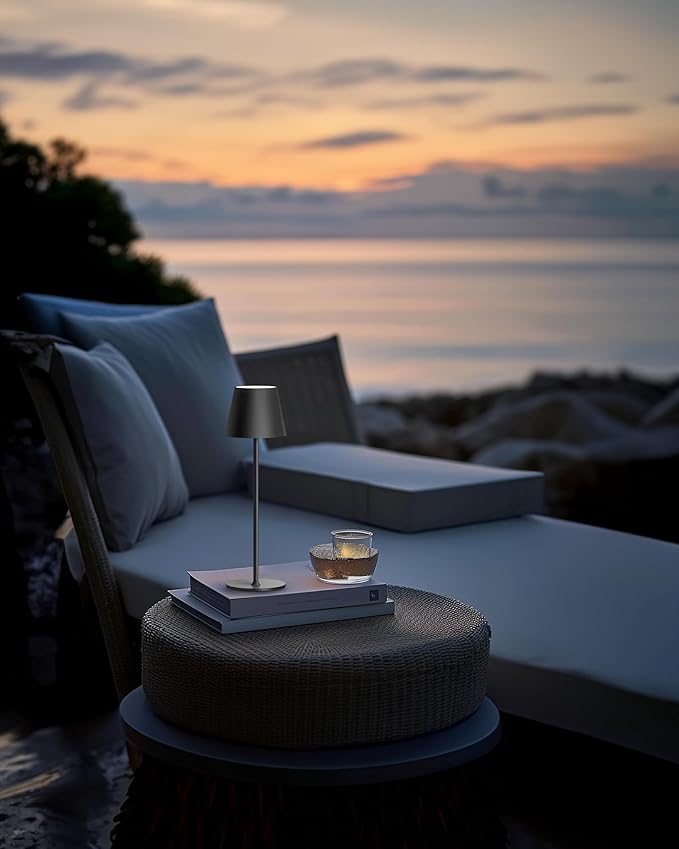 PUSU Cordless Rechargeable Table Lamp Set of 2, 4000mAh Battery Powered LED Desk Lamp, 3 Color Stepless Dimming Up, Portable Table Light Lamp for Bedroom Restaurant Outdoor (Black)