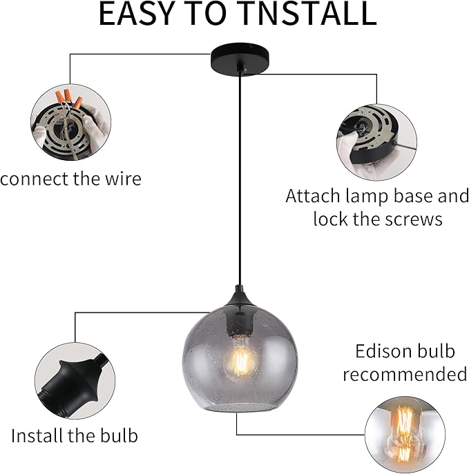 Gray Glass Pendant Lights Kitchen Island Lighting Globe Pendant Light Fixtures Modern Pendant Lighting for Kitchen Island Bedroom Living Dining Room Light Fixture-7.8in