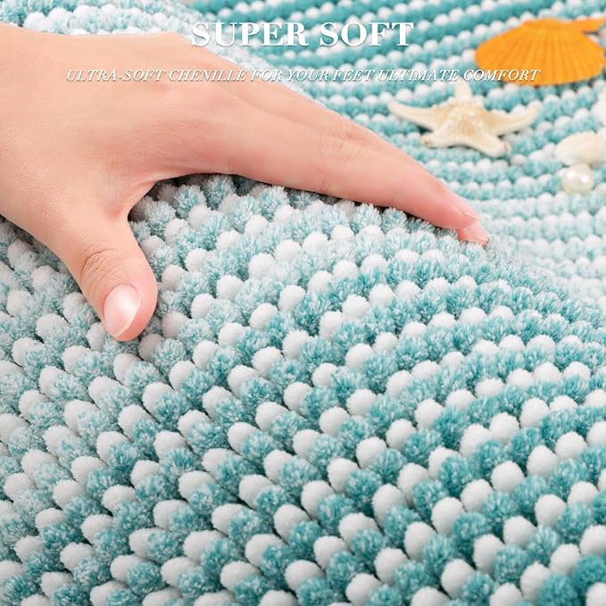 BSICPRO Bathroom Rugs and Mats Sets, 2 Piece Thick Absorbent Chenille Non Slip, Soft Shaggy Floor Mats, Machine Washable (Aqua Green, 20" x 47" Plus 16" x 24")