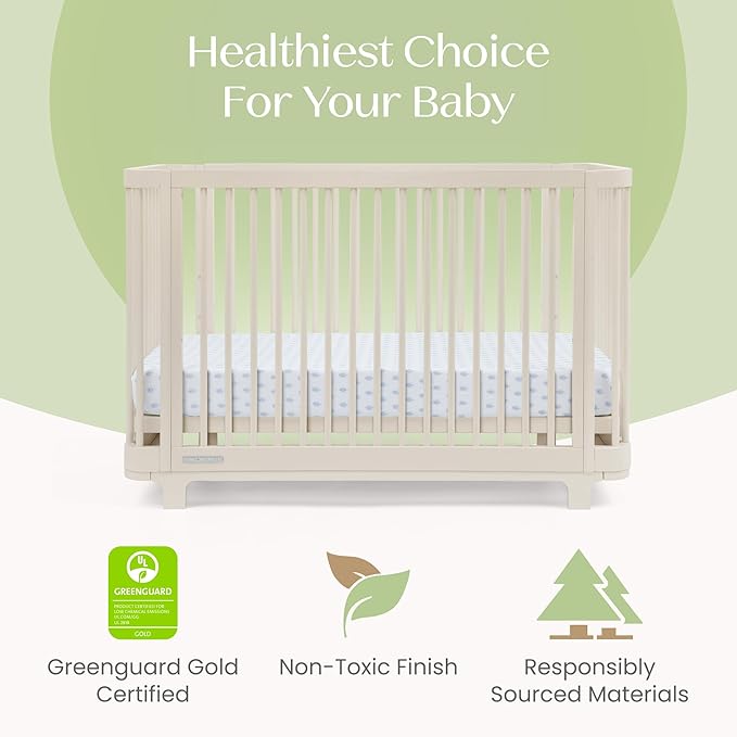 Delta Children Nest 4-in-1 Convertible Crib - Greenguard Gold Certified, Soft Beige