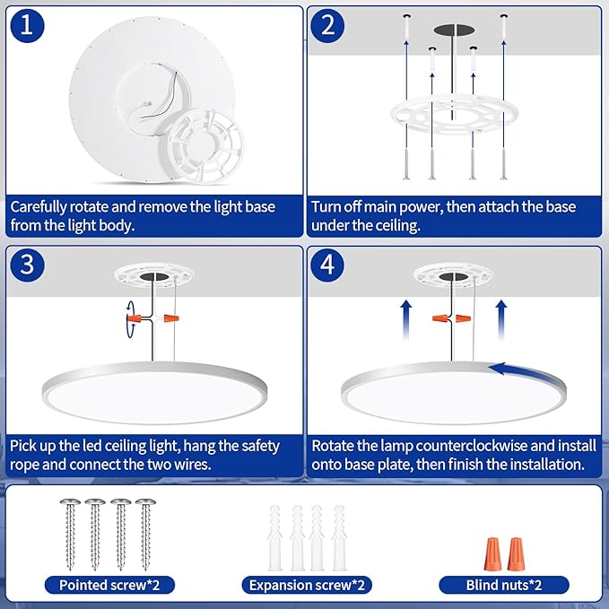 Modern 20'' Led Ceiling Light Fixture, Ultra Thin Flush Mount, Dimmable with Remote Control, 48W, 4800Lumen, Silver, Round, for Bedroom, Living Room, Kitchen, Dining Room, Home Office
