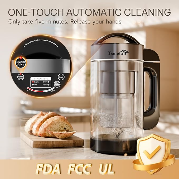 50oz Almond Milk Maker Machine (Built-in Filter) Make Plant Based Milk, Soup & Juice, 6-7 Cups Per Batch, 304 Stainless Steel, 5.3 lb, Automatic Cleaning, 8-IN-1 Nut Milk Maker for Soy & Oat (Silvery)