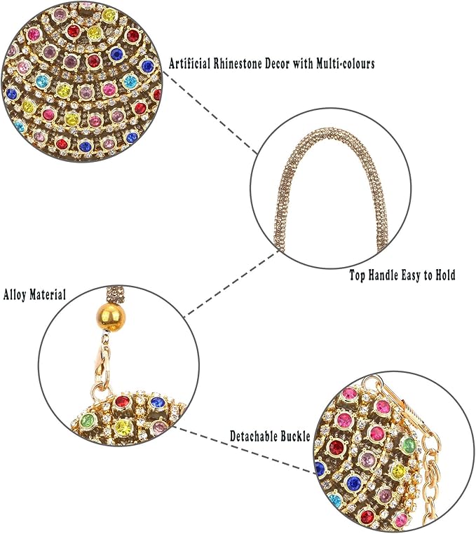 Ayliss Jewelry Trinket Box Heart Shaped Rhinestones Love Jewelry Gift Box Storage Organizer Ring/Earrings/Necklace Women Evening Clutch Rhinestone Purses (Gold)