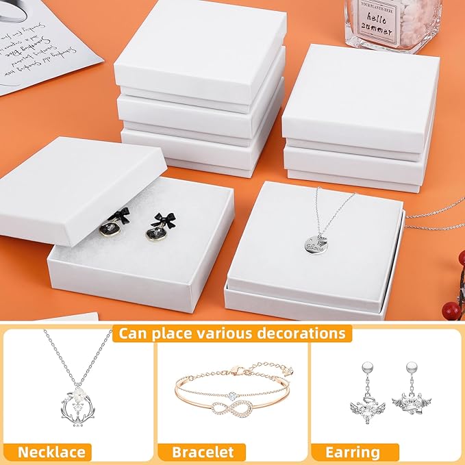 Small Gift Boxes, 40 Pack 3.5x3.5x1 Inch Bulk Cotton Filled Small Jewelry Boxes with Lids for Necklace Ring Bracelet Earring Display Box (White)