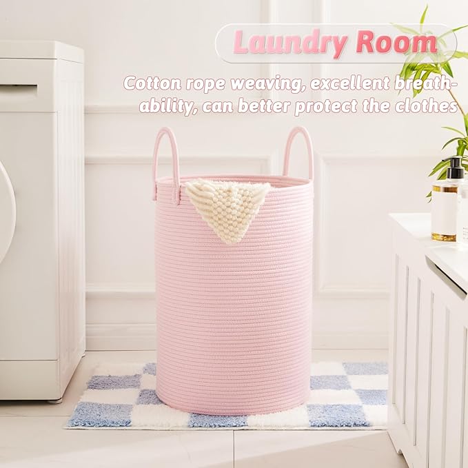Laundry Basket,Woven Cotton Rope Laundry Hamper,80L for Decorative Storage of Dirty Clothes,Toys and Blankets in Bathroom,Baby Room and Living Room