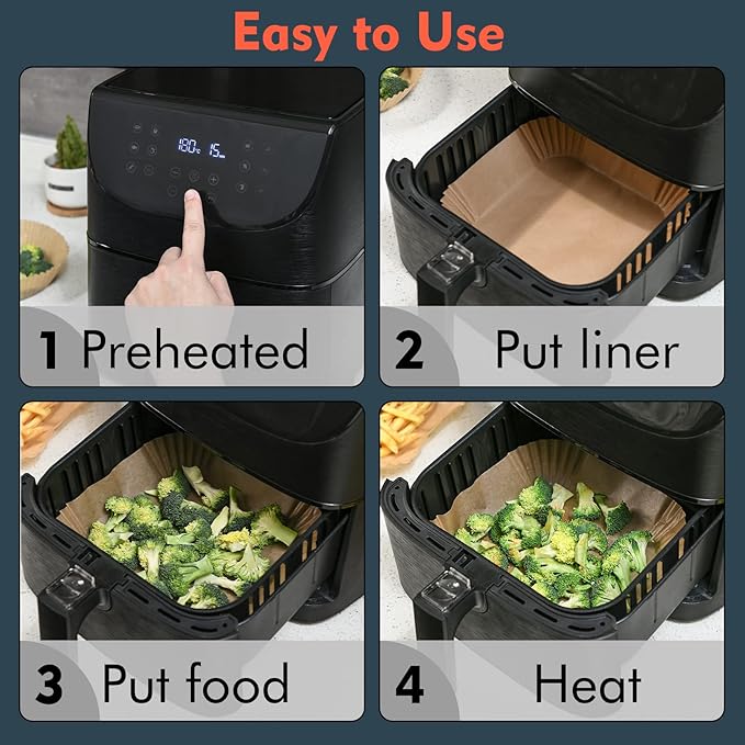 [3-Size] Air Fryer Disposable Paper Liner Compatible with COSORI AirFryer Toaster Oven, Non-stick Air Fryers Parchment Paper Baking Accessories (100Pcs - 9.1 Inch Square, Natural)