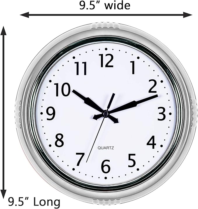 Bernhard Products Retro Wall Clock 9.5 Inch Silver Kitchen 50's Vintage Design Round Silent Non Ticking Quality Quartz Battery Operated for Home/Office/Kitchen/Living Room/School Classroom
