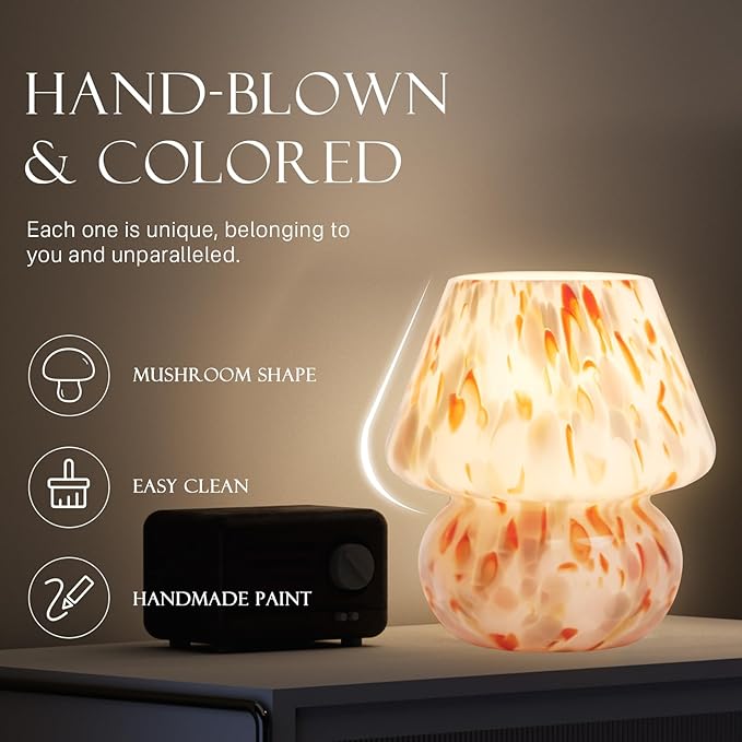 Mushroom Lamp Table Lamp for Bedroom,Small Desk Bedside Lamps for Living Room,Mushroom Decor Cute Mini Modern Mid Century Lamps for Night Stands,Aesthetic Home Living Room Decor(Flame Cream)