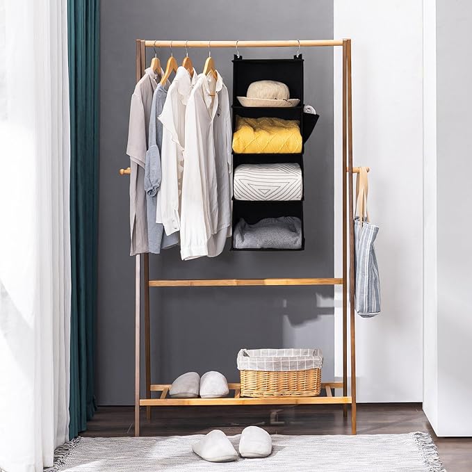 Hanging Closet Organizer, 4-Shelf Closet Hanging Storage Shelves, Black
