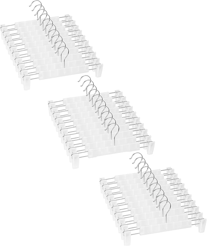 Skirt Hangers, Pants Hangers with Clips，360 ° Swivel Hooks Space Saving Hangers for Pants, Skirts, Clothes, Jeans (30 Pack, Translucent)