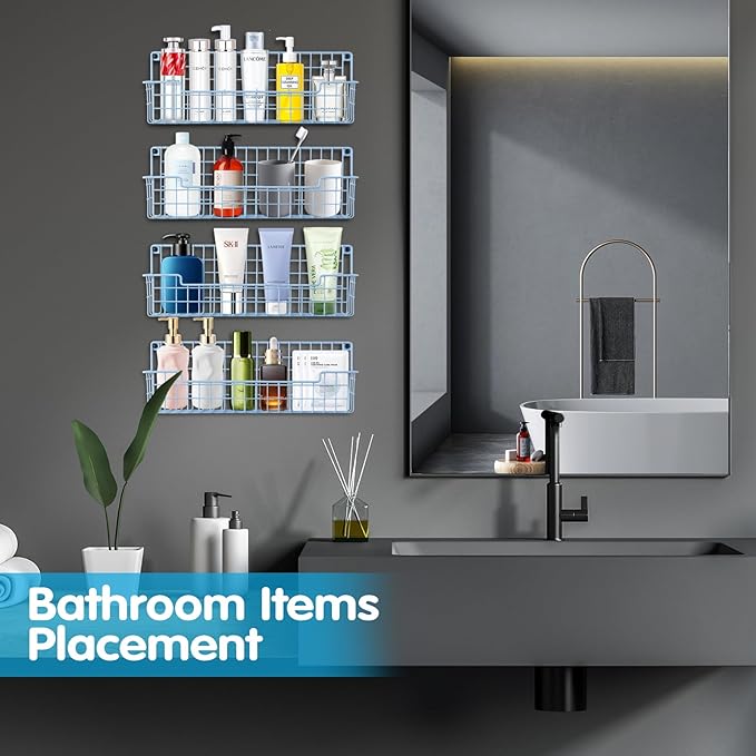 Spice Rack Wall Mount, Wall Spice Organizer for Kitchen Cabinet Door, Pack of 4 Hanging Spice Rack for Wall Saving Kitchen Space, Light Blue