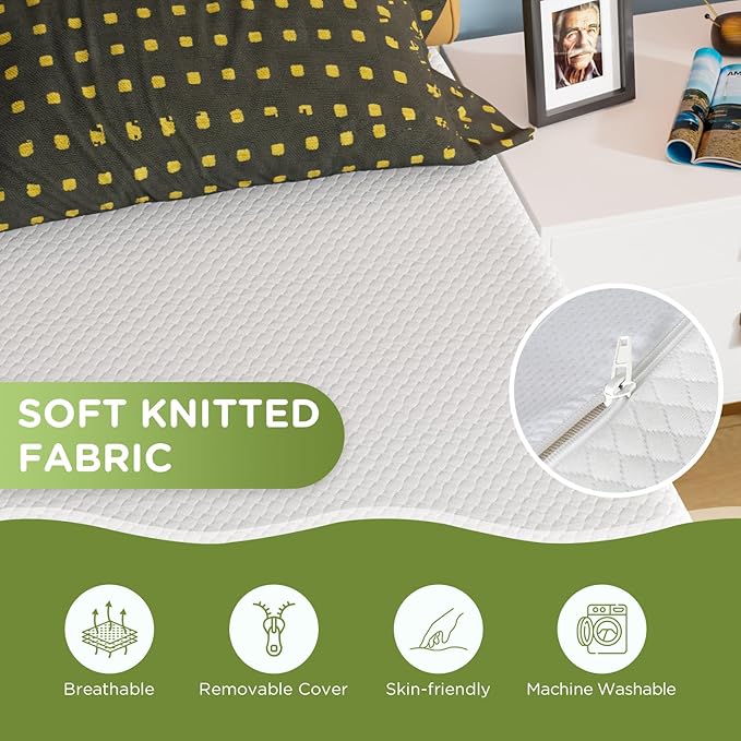 PayLessHere 14 Inch Full Mattress Base Foam Mattress,Removable Soft Cover,Bunk Bed, Trundle, Daybed,White，Fiberglass Free