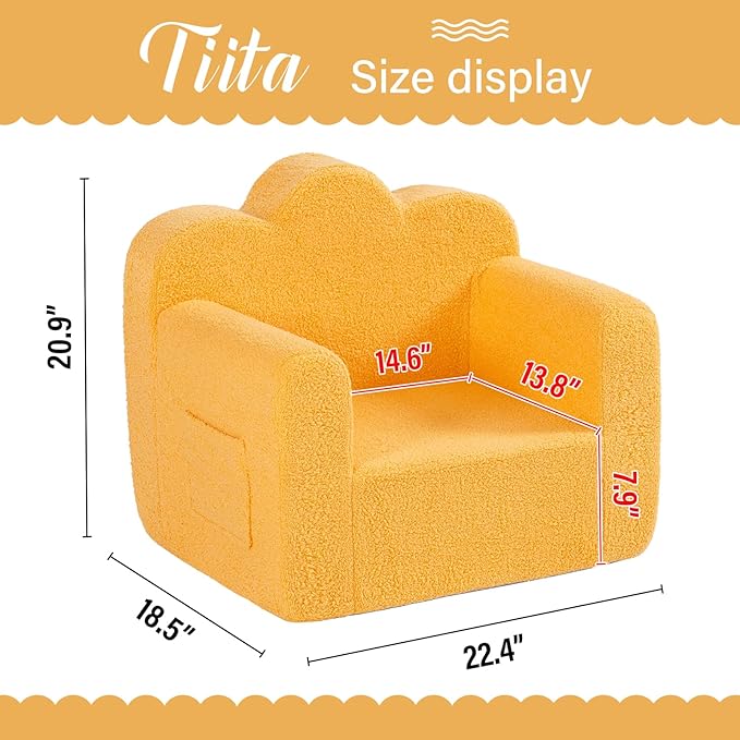 Tiita Kids Couch Plush Toddler Chair, Cloud-Like Glow in The Dark Kids Sofa Toddler Reading Chair with Washable Cover Carrying Handle, Convertible Children Sofa Chair for Girls and Boys