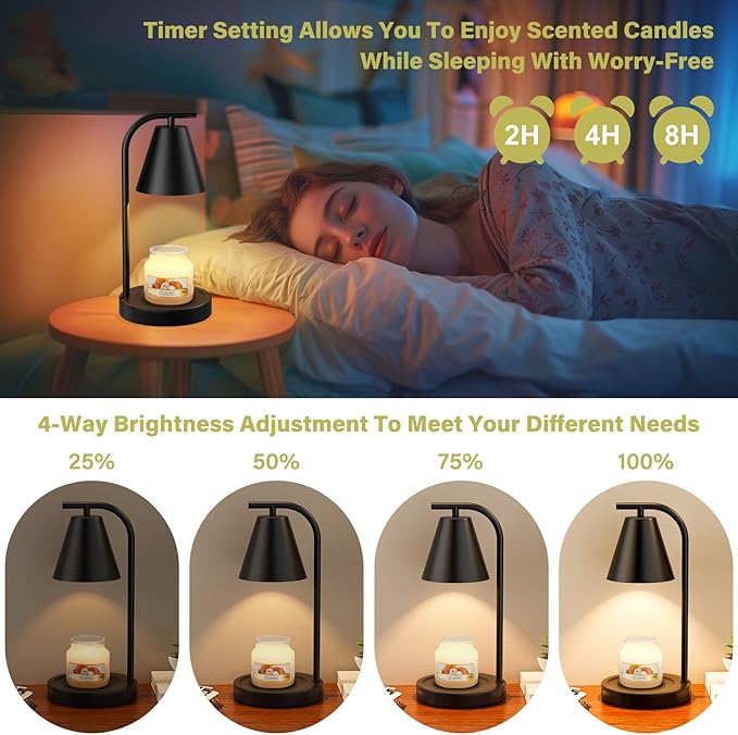 Black Candle Warmer, Candle Warmer Lamp with Timer, Electric Candle Lamp Warmer for Scented Wax with 2 Bulbs, House Warming Gifts New Home&Gifts for Women, Candle Lamp for Jar Candles