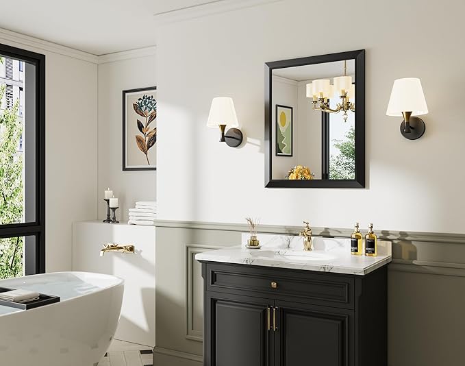 24x30 Inch Black Bathroom Mirror for Wall, Thick Metal Framed Rectangle Mirrors for Over Sink, Bedroom, Living Room, Entryway, Anti-Rust, HD Tempered Glass