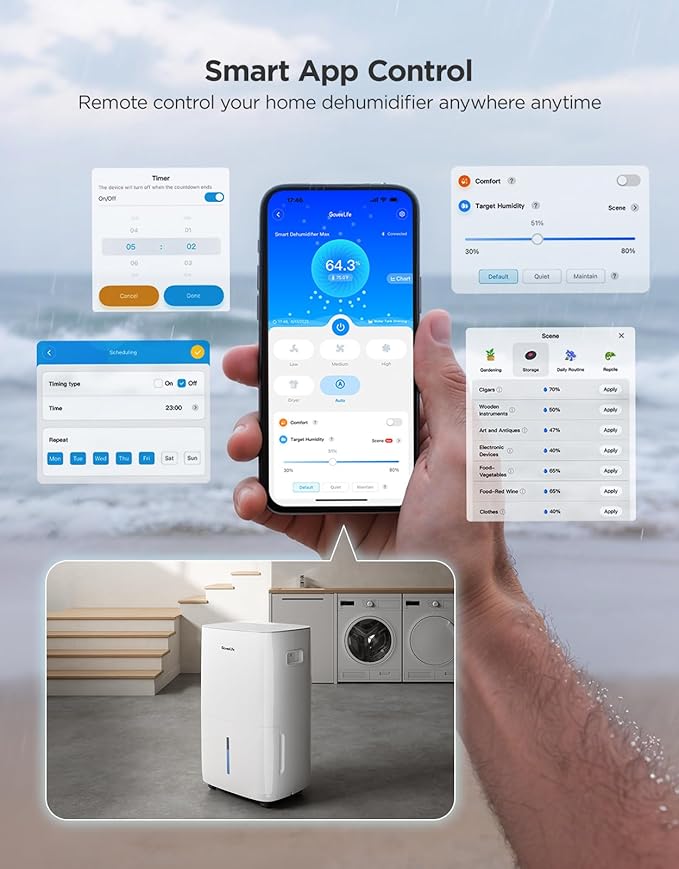 GoveeLife Dehumidifier for Home 4,500 Sq. Ft. 50 to 137 Pint with Pump, Drain Hose, Smart Dehumidifier for Basement with Humidity Control, Auto Shut Off/Defrost, 5 Modes, Bedroom, Bathroom, Garage