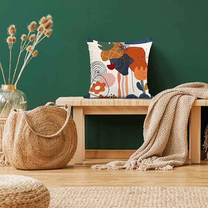 Jartinle Abstract Art Colorful Mid Century Modern Throw Pillow Covers 20x20 Fall Boho Floral Geometric Minimalist Pillow Covers for Couch Outdoor Decor Set of 4