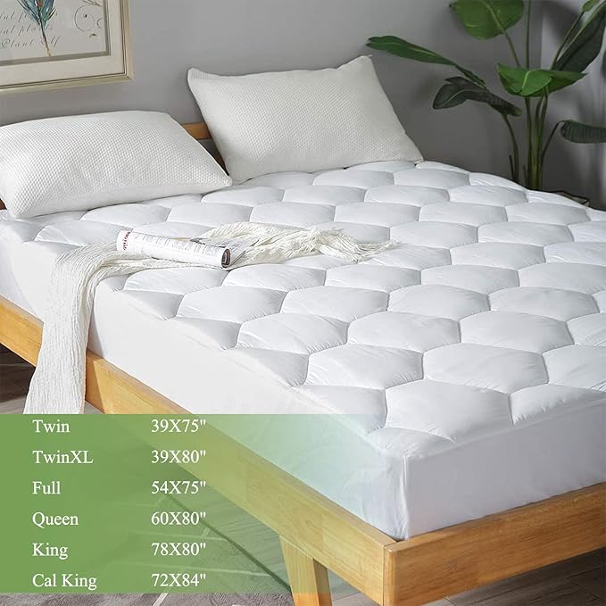 Twin Mattress Pad, 8-21" Deep Pocket Protector Ultra Soft Quilted Fitted Topper Cover Breathable Fit for Dorm Home Hotel -White