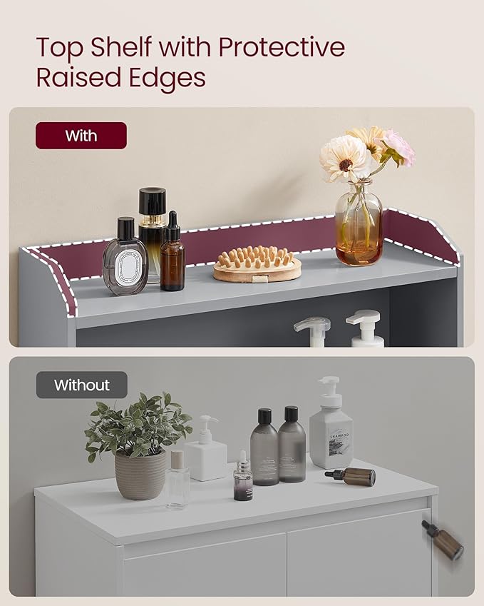 VASAGLE Bathroom Storage Cabinet, Bathroom Floor Cabinet with 2 Doors, 2 Adjustable Shelves, 11.8 x 23.6 x 39.4 Inches, Freestanding, for Dining Room, Kitchen, Living Room, Dove Gray UBBC770G02