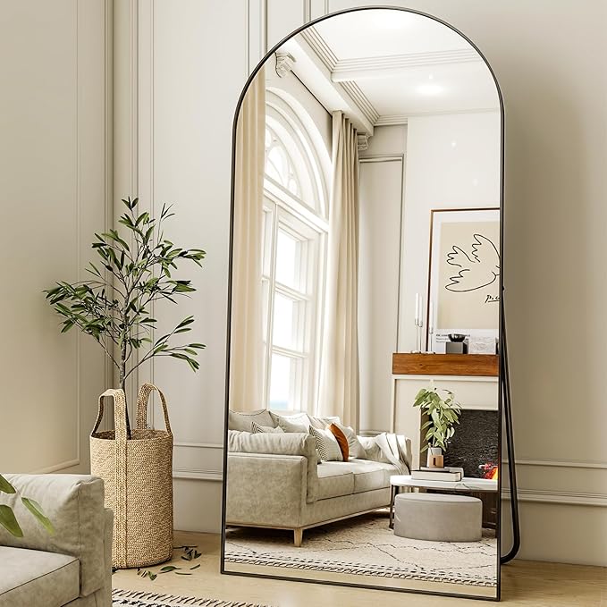 78"x38" Arched Full Length Mirror Floor Mirrors with Aluminum Alloy Frame Free-Standing Wall Mounted Floor Mirrors or Large Dressing Mirror, Black Mirror Full Length