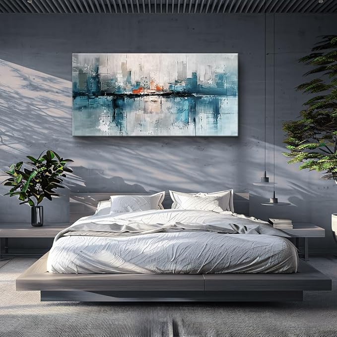 FUHAIHUA Framed Wall Art For Living Room Large Wall Decor For Office Bedroom Wall Decoration Abstract Painting Blue Pictures Canvas Prints Artwork Home Decor Ready To Hang 20x40 In