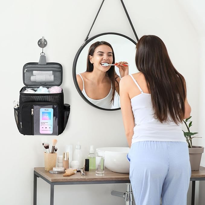 F-color Hanging Shower Caddy Portable - College Dorm Essentials for Guys with Hooks, Quick-Dry Shower Bag for Dorm Travel Gym Camping Essentials, Water-Resistant with Multiple Pockets, 2 Packs Black