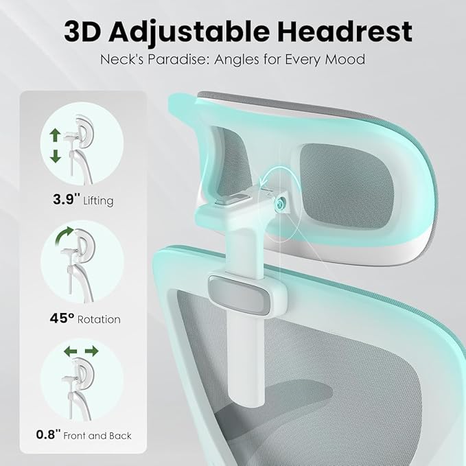 Soohow Ergonomic Office Chair,Home Office Desk Chair with Adjustable Lumbar Support Armrests,Comfy Computer Desk Chair with Headrest,for Home and Office, Gray