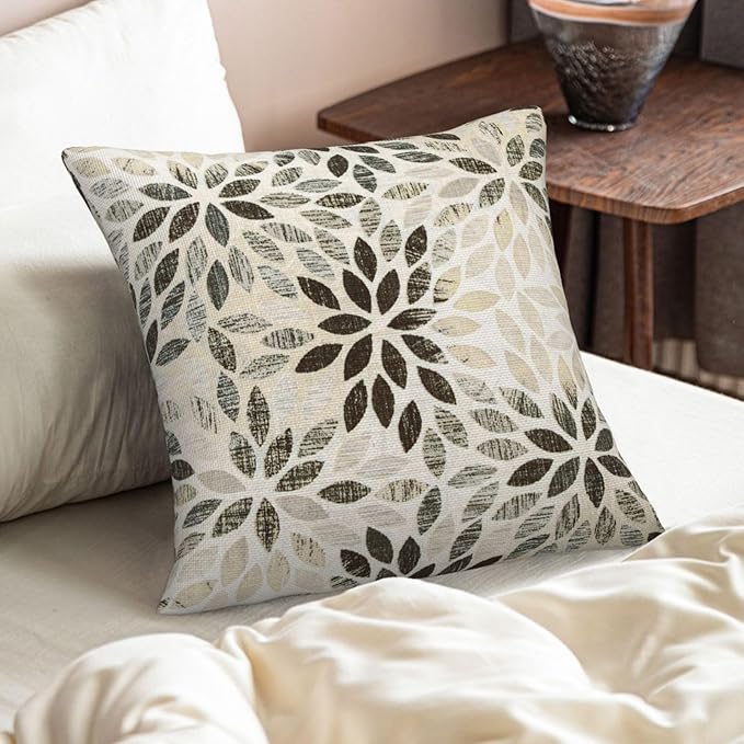 Black Grey Pillow Covers 20x20 Inch Set of 2 Summer Rust Geometric Flower Outdoor Decorative Throw Pillows Farmhouse Dahlia Pillow Case Linen Square Cushion Cover for Home Sofa Bedroom