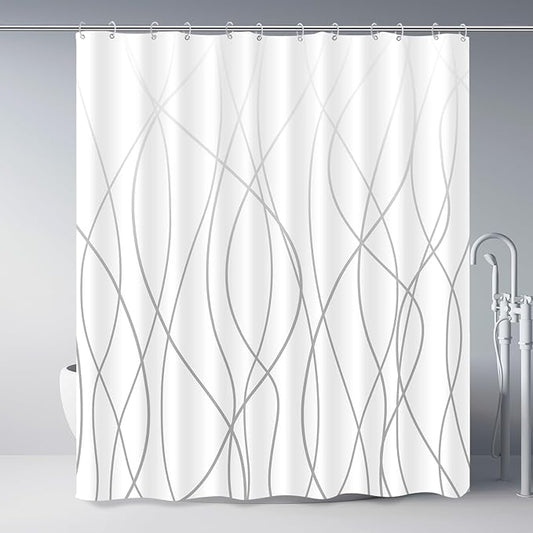 Punkray Ombre Grey Shower Curtain for Bathroom with Hooks Shower Curtain Set Stripe Bath Curtains Decorative White Shower Curtains Water Repellent Washable, 72 x 72
