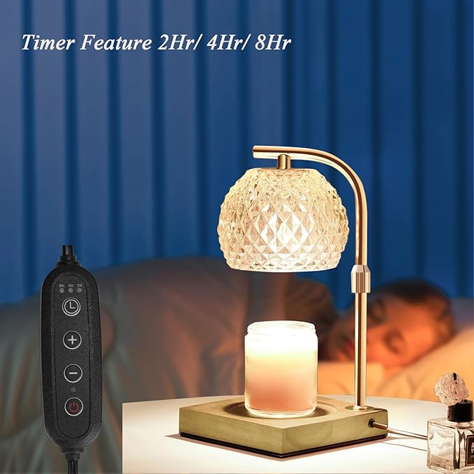Mocalido Candle Warmer Lamp with Timer, Dimmable Electric Candle Warmer Adjustable Height, Top Candle Melter Warming Lamp for Scented Jar Candles, Clear