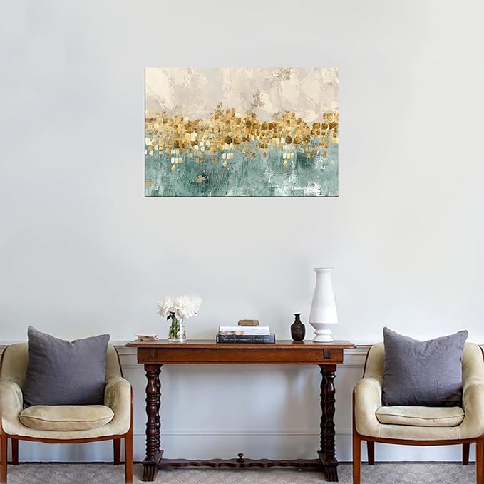DZL Art A74681 Gold Abstract Painting Modern Decor Wall Art Gold Canvas Gray Contemporary Canvas Living Room Art 32.00'' x 48.00''