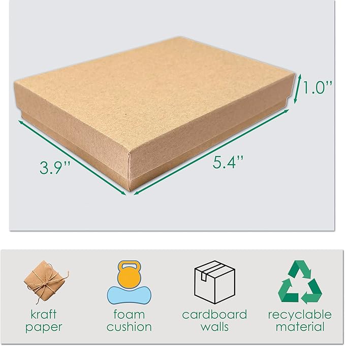 TheDisplayGuys - 12-Pack Cardboard Kraft Paper Jewelry Gift Boxes w. Velvet Padding - Earrings/Ring/Necklace - Kraft Brown - #53 (5.4" x 3.9" x 1.0")