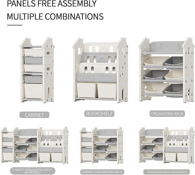 3 in 1 Kids Toy Storage Organizer with Bookshelf, Large Toddler Toy Storage Cabinet Box Bin for Living Room, Playroom/Classroom, Toy Shelf for Girl Boy