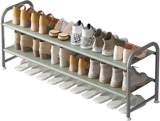 Shoe Rack 2 Tier Long Storage Organizer Wide Metal Shoe Shelf for Closet Entryway Grey