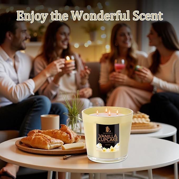 Vanilla Cupcake Scented Candle, Large 30oz Natural Soy Candles, 4-Wick 80 Hour Burn Time, Home Fragrance Candles Housewarming Gift for Women Men