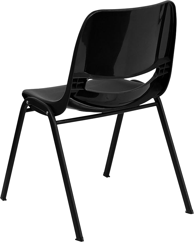 EMMA + OLIVER Kid's Black Ergonomic Shell Stack Chair - Black Frame and 14" H Seat